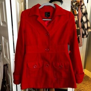 Mine Women's Vibrant Red Pea Coat